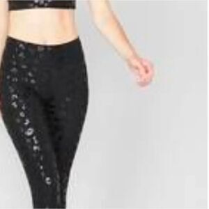 Terez Cheetah XL Black Foil Print Tall Band Legging Black Leggings Yoga Pants